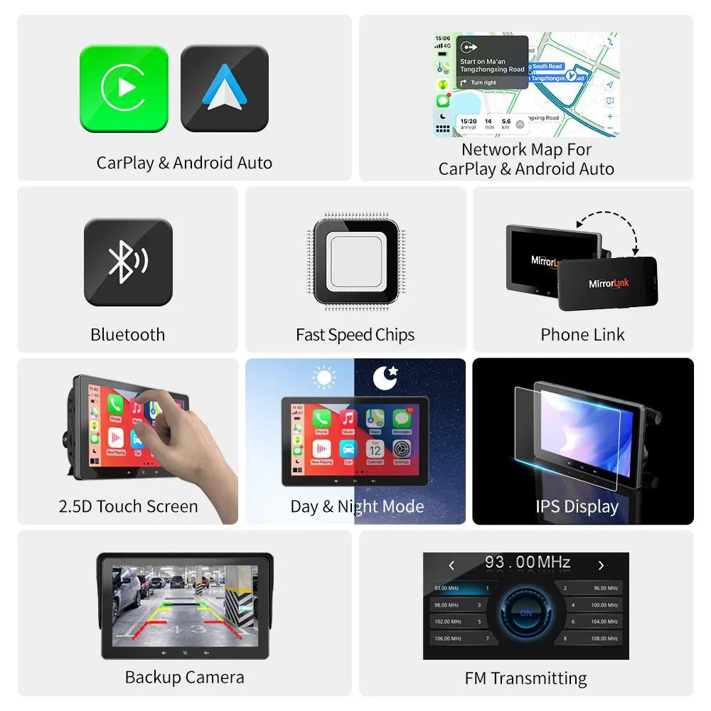 7" Wireless CarPlay Display | Universal, 12V Plug-In, Suction Mount, Backup-Cam Ready