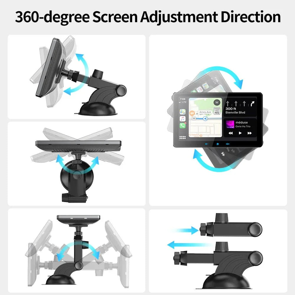 7" Wireless CarPlay Display | Universal, 12V Plug-In, Suction Mount, Backup-Cam Ready