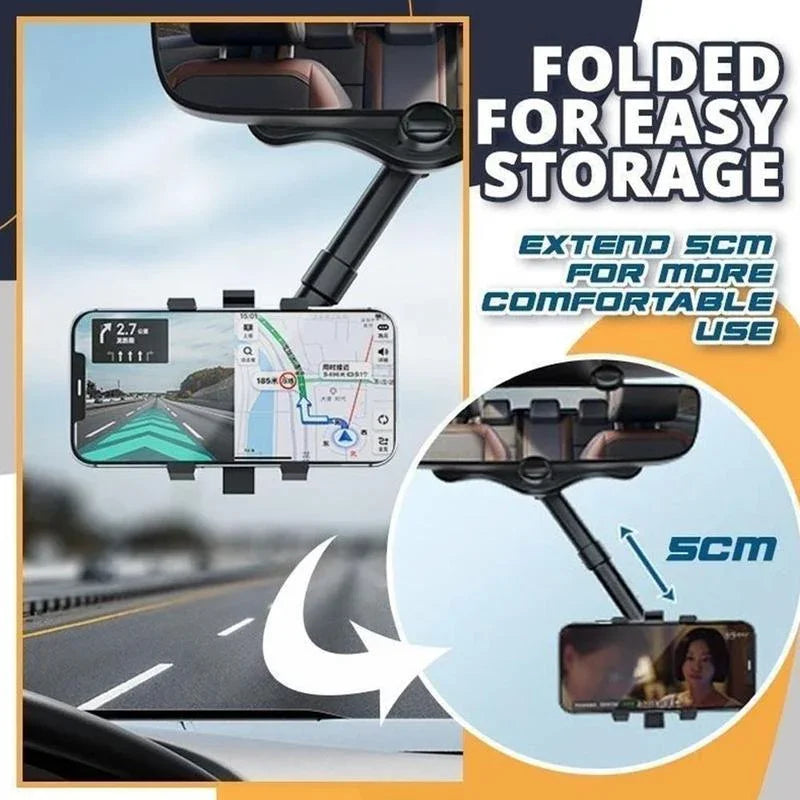 Rearview Mirror Phone Holder | 360° Rotatable, One-Hand Clamp, Universal