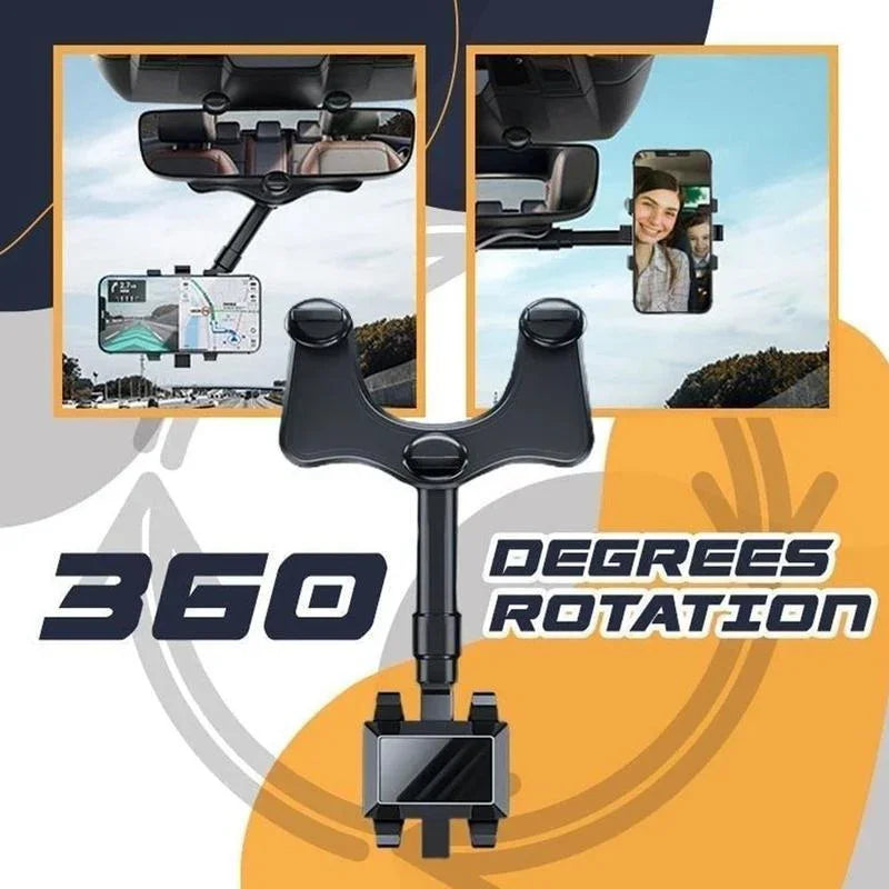 Rearview Mirror Phone Holder | 360° Rotatable, One-Hand Clamp, Universal