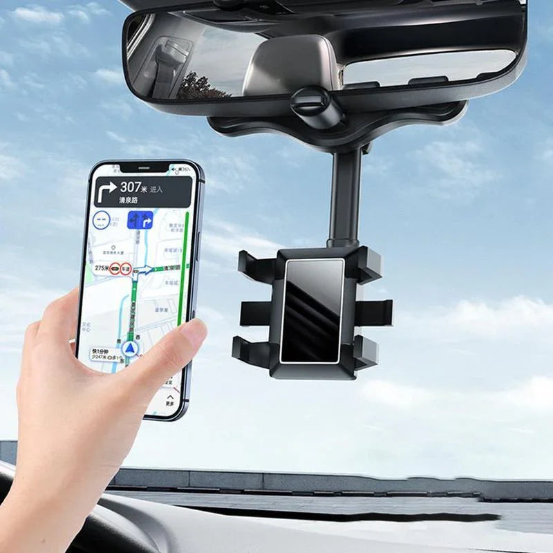 Rearview Mirror Phone Holder | 360° Rotatable, One-Hand Clamp, Universal