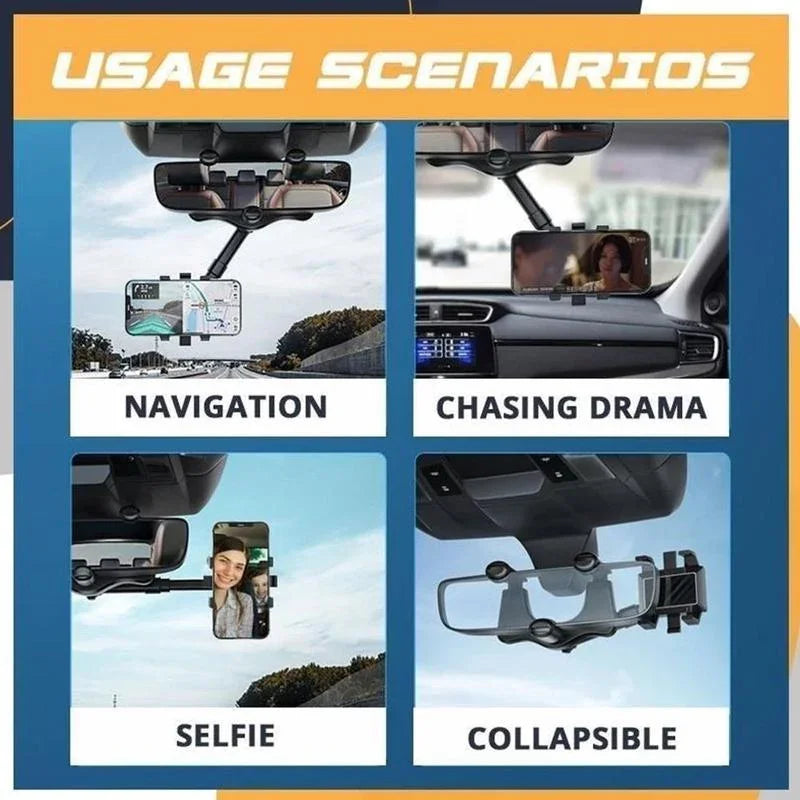 Rearview Mirror Phone Holder | 360° Rotatable, One-Hand Clamp, Universal