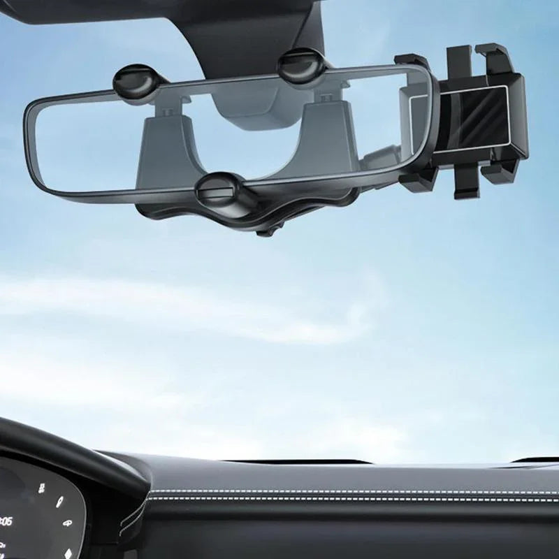 Rearview Mirror Phone Holder | 360° Rotatable, One-Hand Clamp, Universal