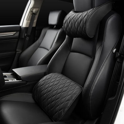 Memory Foam Car Headrest & Lumbar Support Set | Premium Leather, Universal