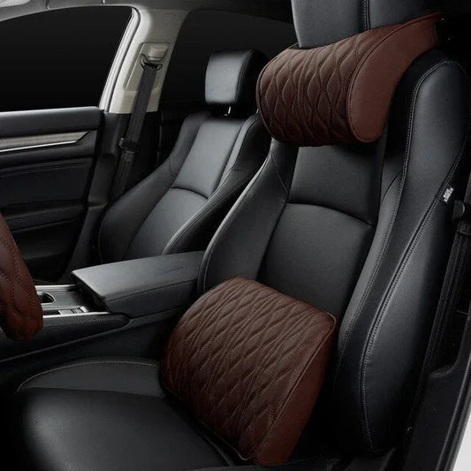 Memory Foam Car Headrest & Lumbar Support Set | Premium Leather, Universal