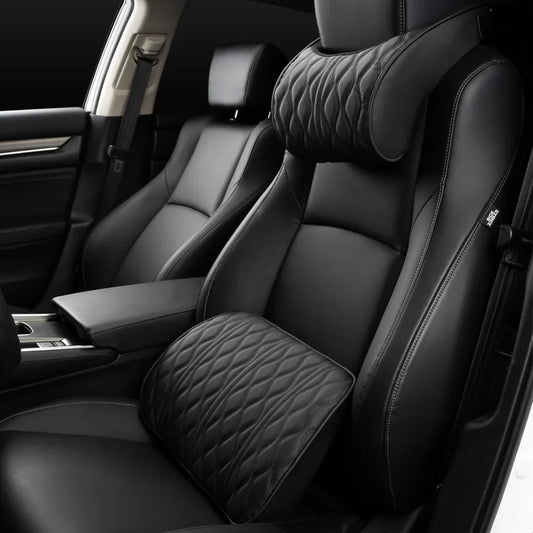Memory Foam Car Headrest & Lumbar Support Set | Premium Leather, Universal