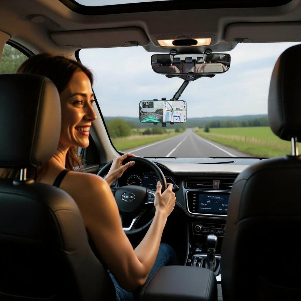 Rearview Mirror Phone Holder | 360° Rotatable, One-Hand Clamp, Universal