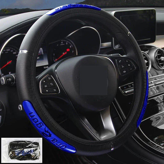 Premium Reflective Leather Steering Wheel Cover – Anti-Slip, All-Season Fit